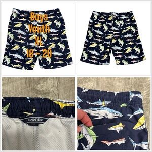 Youth Boys Lands End XL 18 / 20 Swim Shorts Trunks Board Beach Sharks Navy Blue